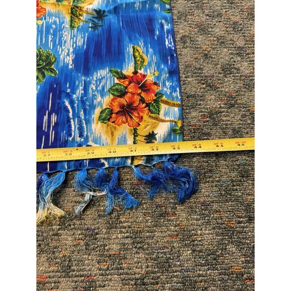 Vintage Tropical Scarf Sarong Beach Vacation Tiki Fringed Tiki Luau Maximalist - Picture 3 of 5